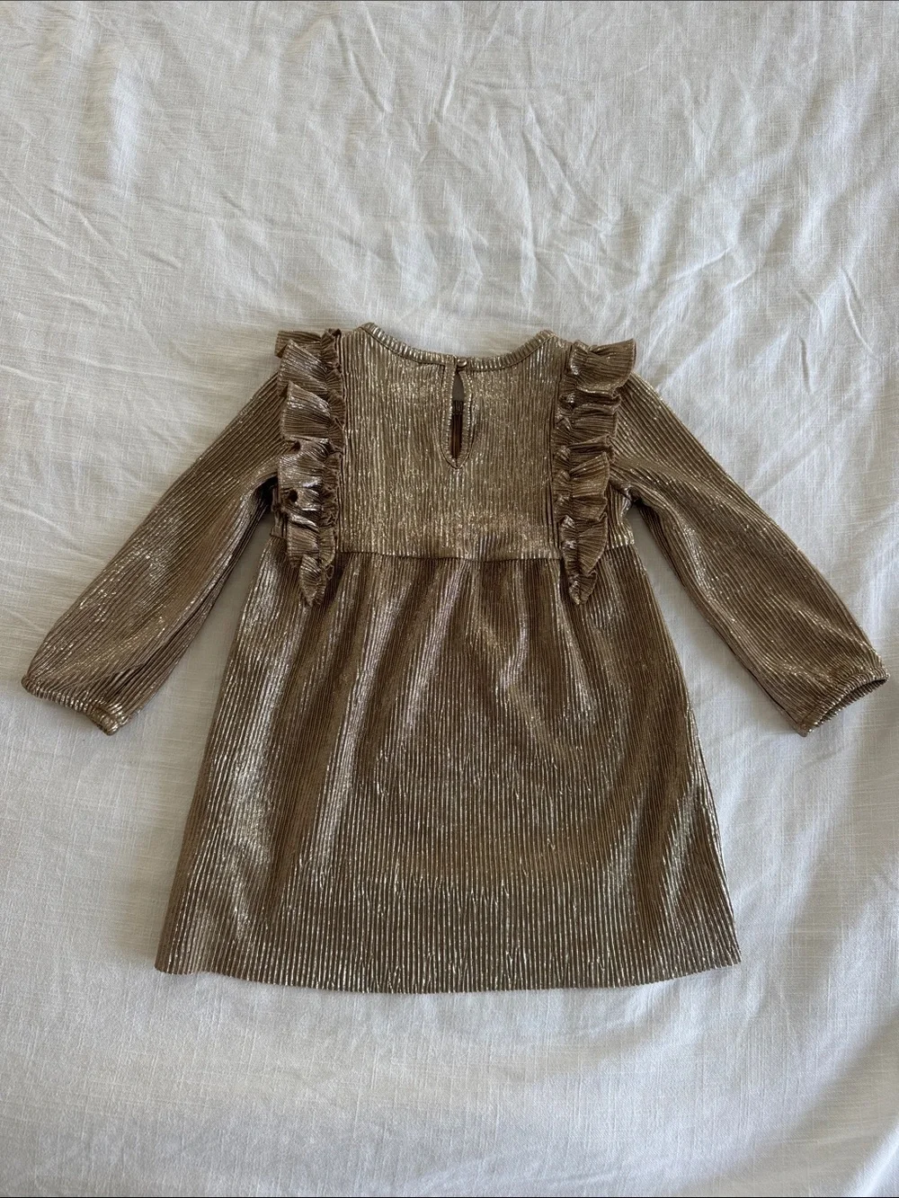 H&M Metallic Gold Ruffle-Detail Long Sleeve Dress